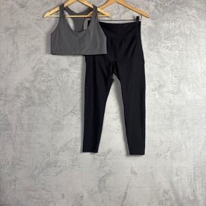 Old Navy Active Powersoft Workout Set Large Grey Sports Bra Black Leggings